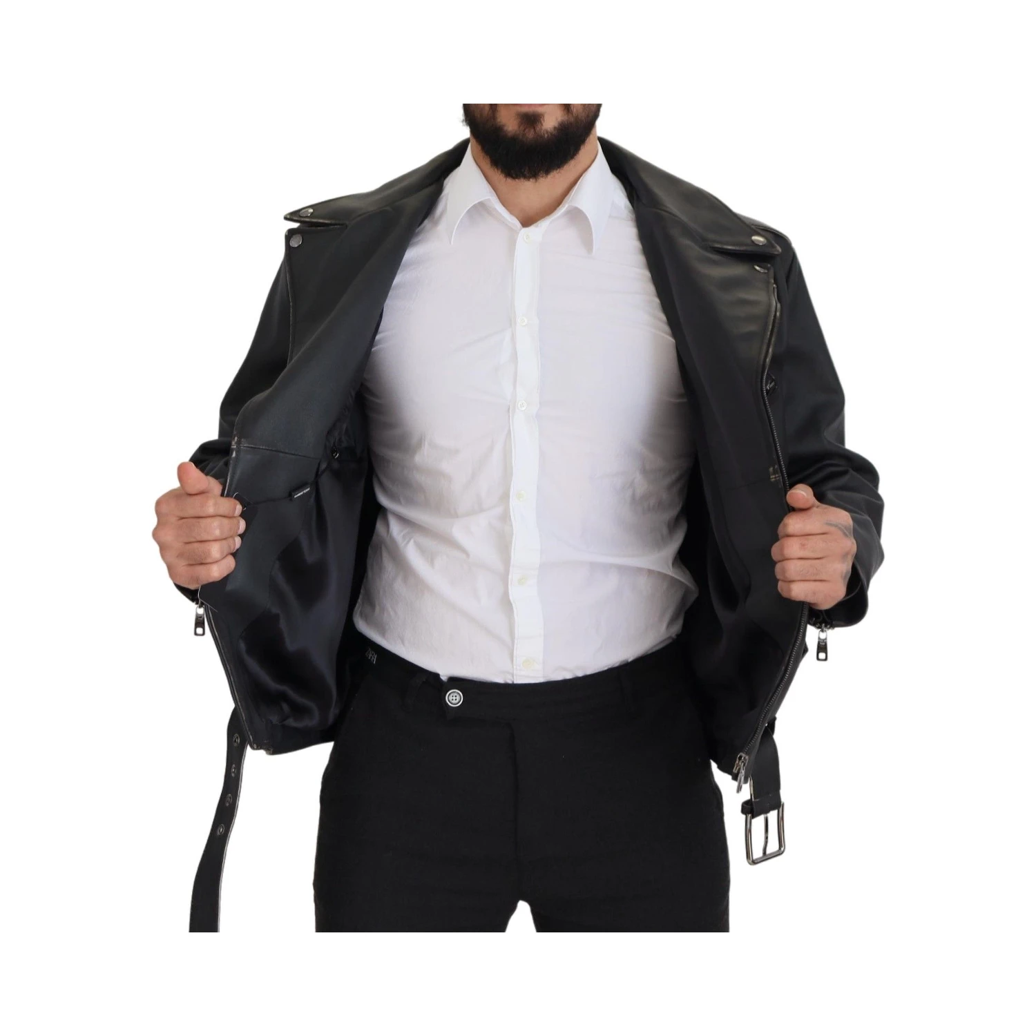 Black Leather Biker Coat Zipper Jacket