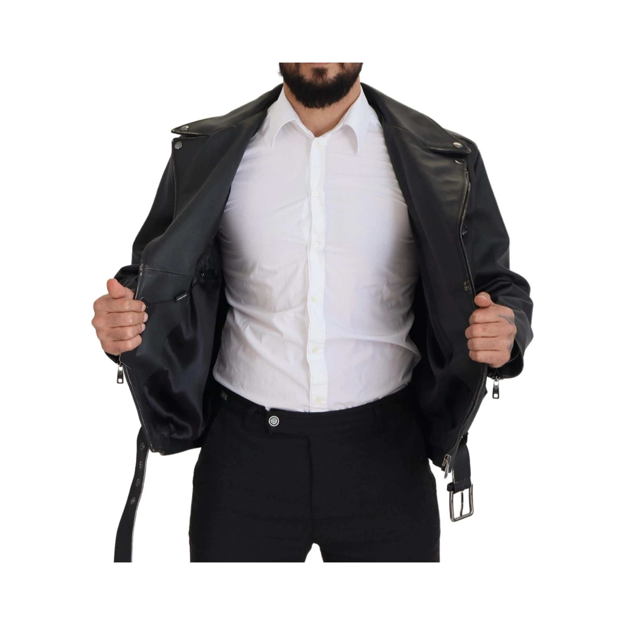 Black Leather Biker Coat Zipper Jacket