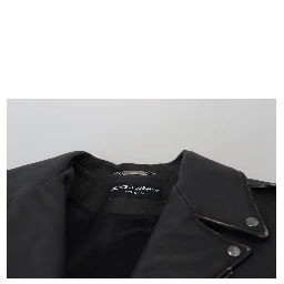 Black Leather Biker Coat Zipper Jacket