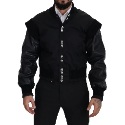Black Nylon Crystals Coat Buttons Jacket