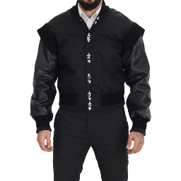 Black Nylon Crystals Coat Buttons Jacket