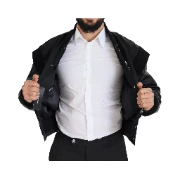 Black Nylon Crystals Coat Buttons Jacket