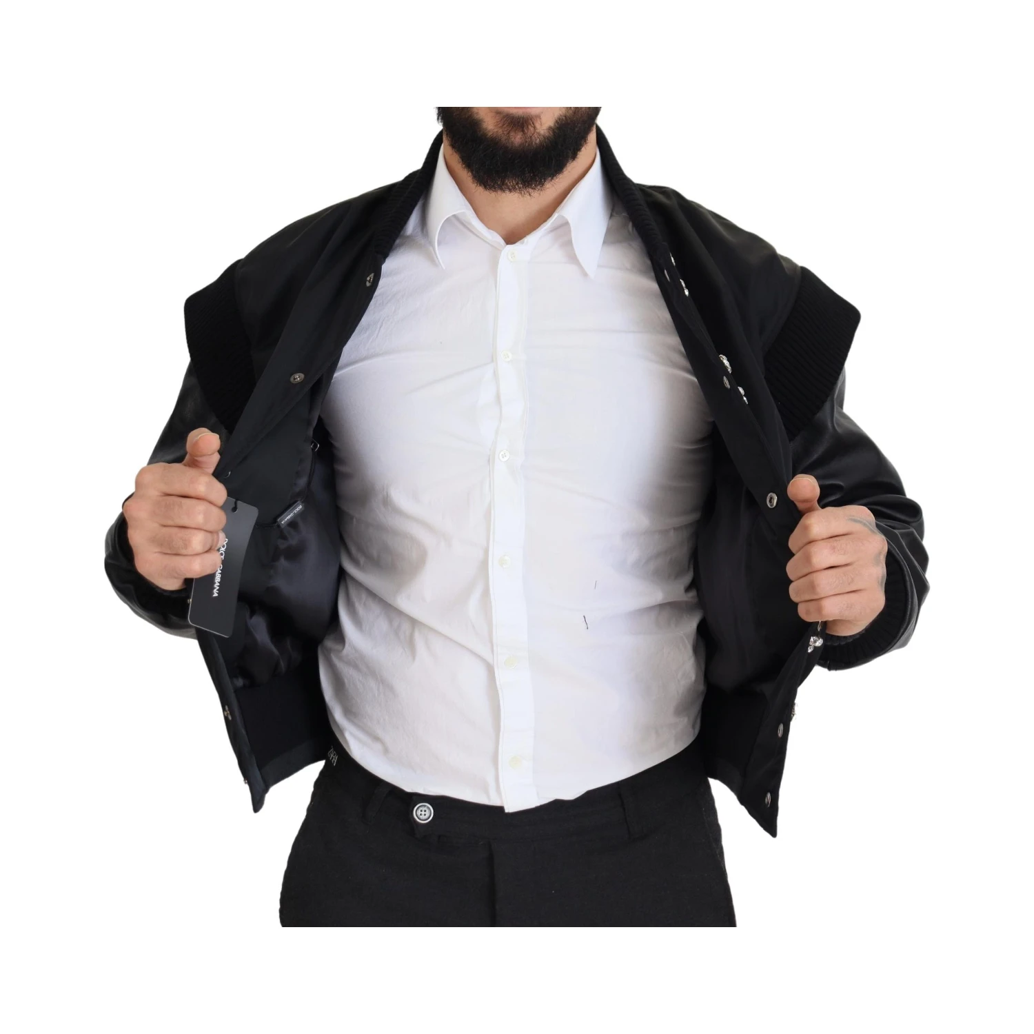 Black Nylon Crystals Coat Buttons Jacket