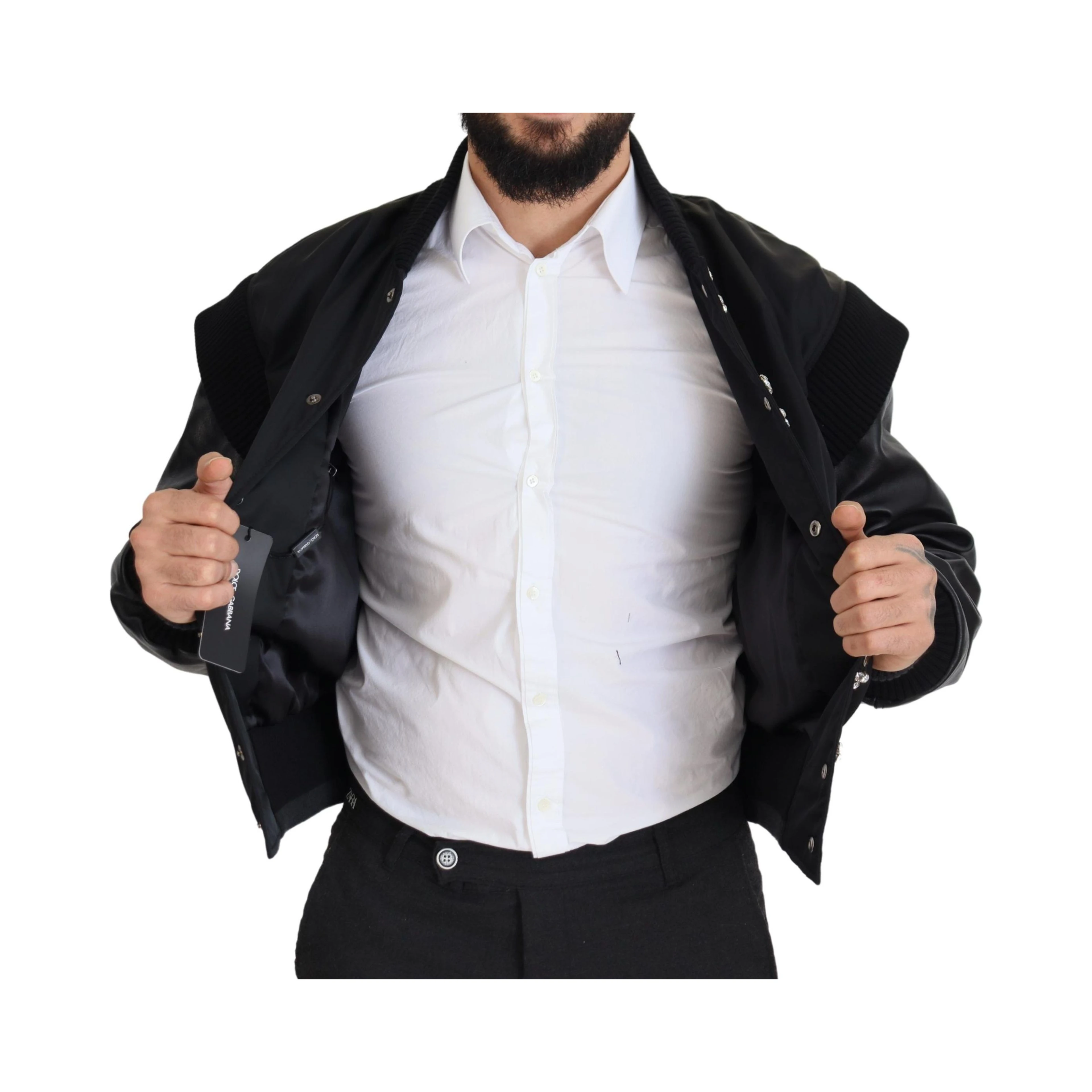 Black Nylon Crystals Coat Buttons Jacket