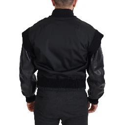 Black Nylon Crystals Coat Buttons Jacket