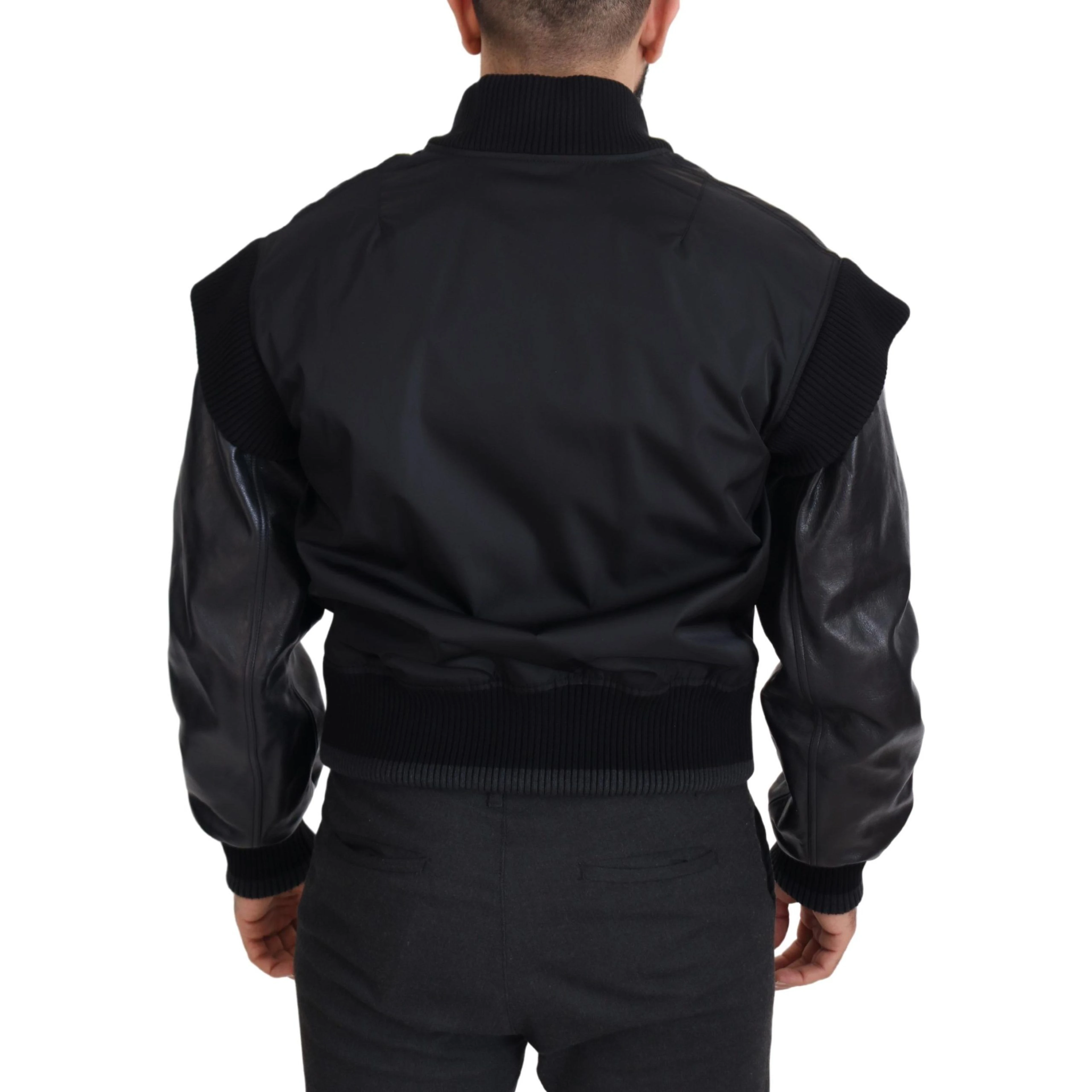 Black Nylon Crystals Coat Buttons Jacket