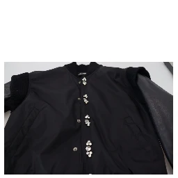 Black Nylon Crystals Coat Buttons Jacket