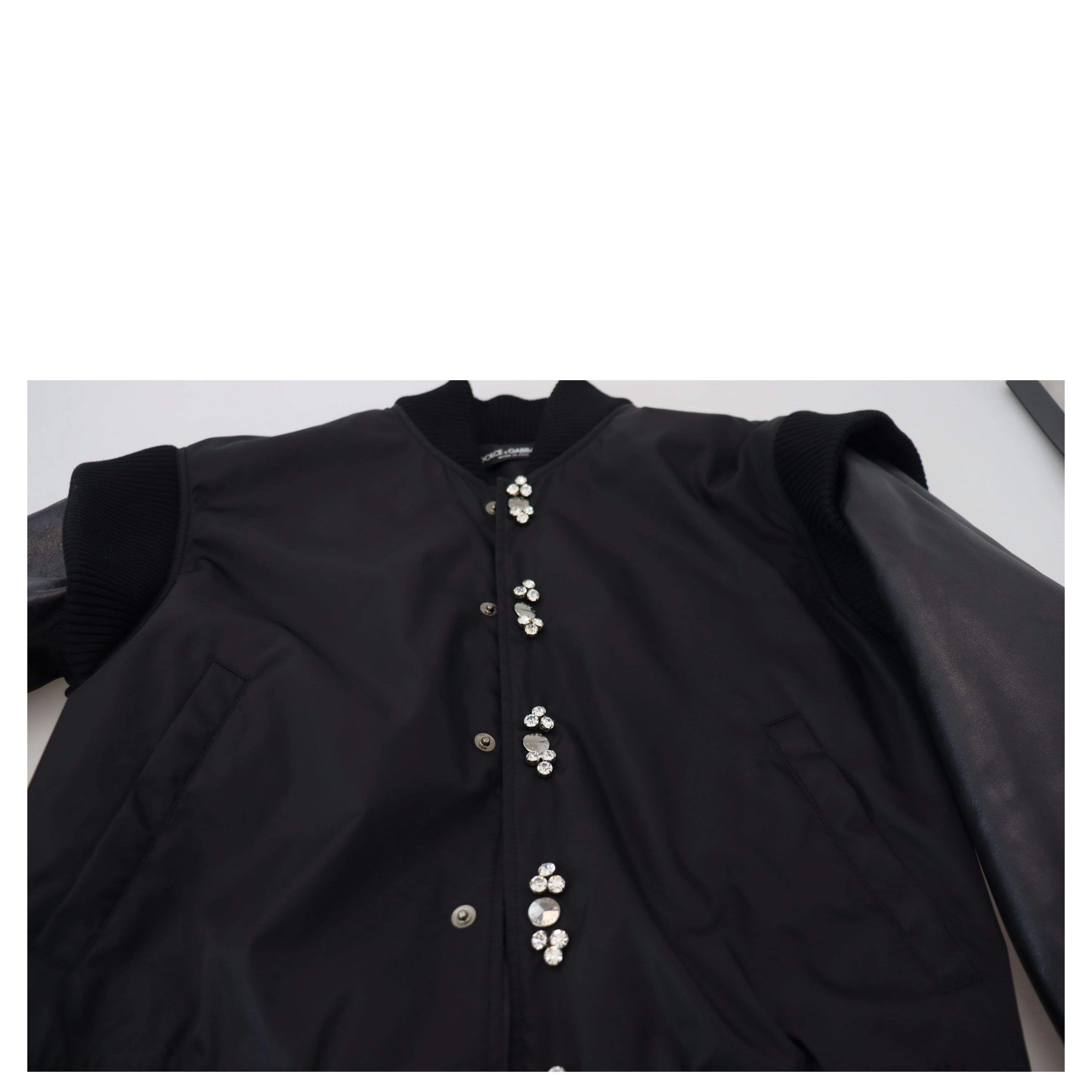Black Nylon Crystals Coat Buttons Jacket