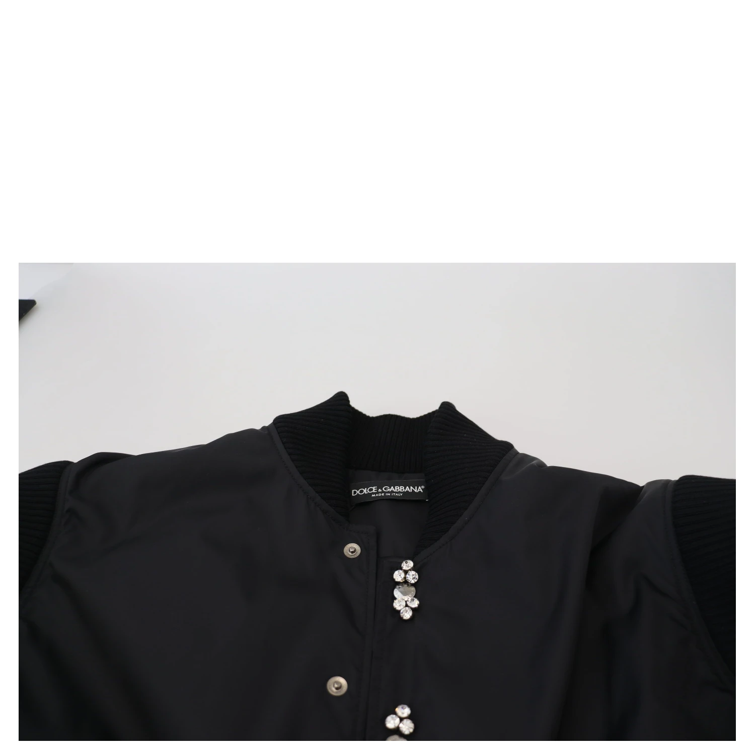 Black Nylon Crystals Coat Buttons Jacket