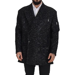 Black Wool Double Breasted Coat Men Jacket