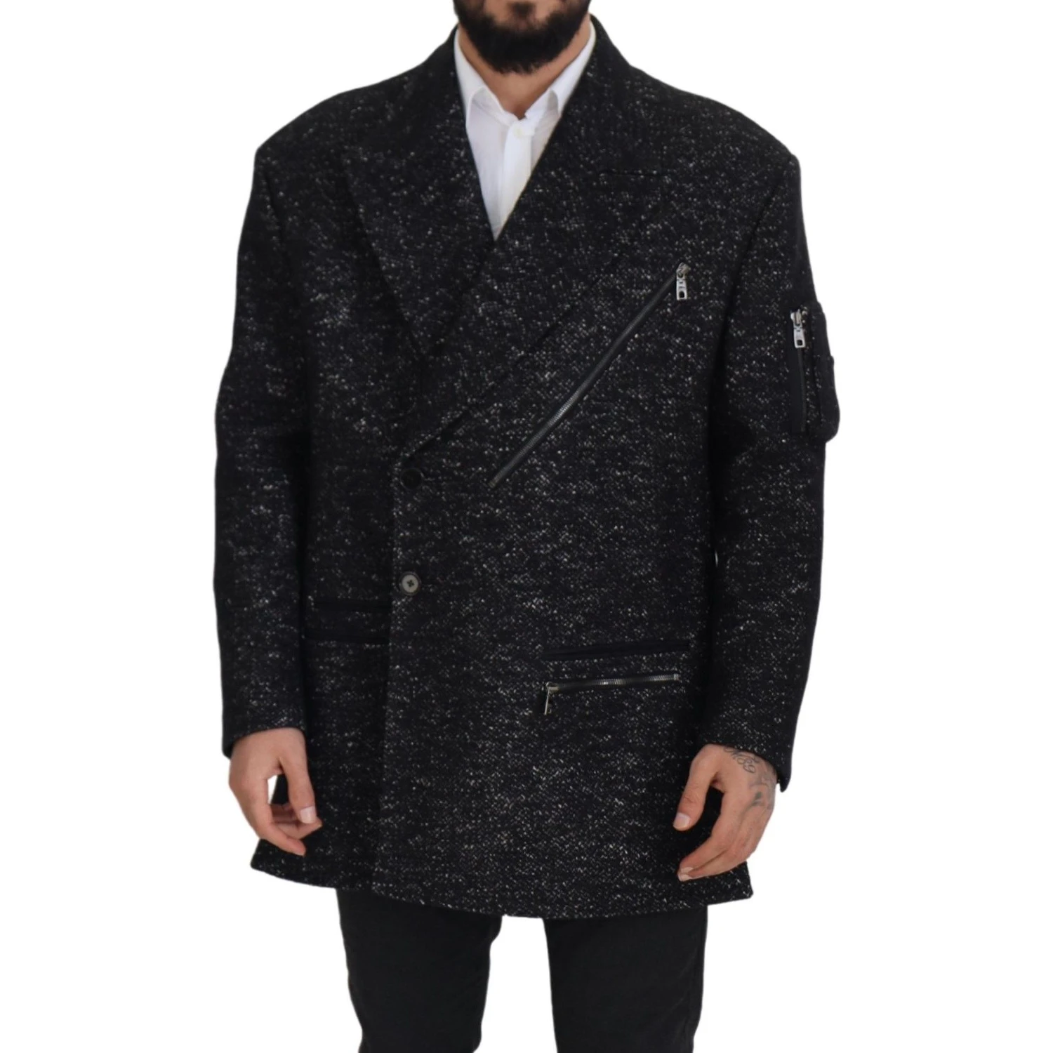 Black Wool Double Breasted Coat Men Jacket