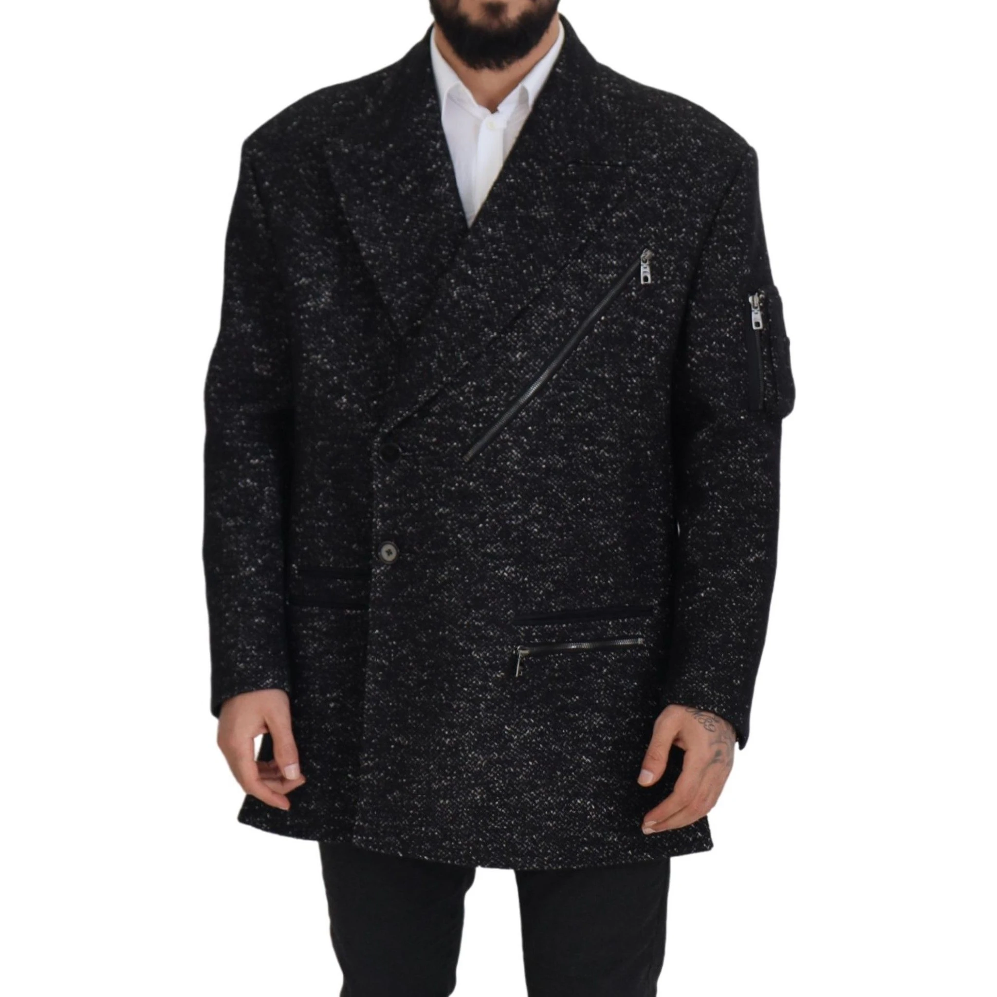 Black Wool Double Breasted Coat Men Jacket