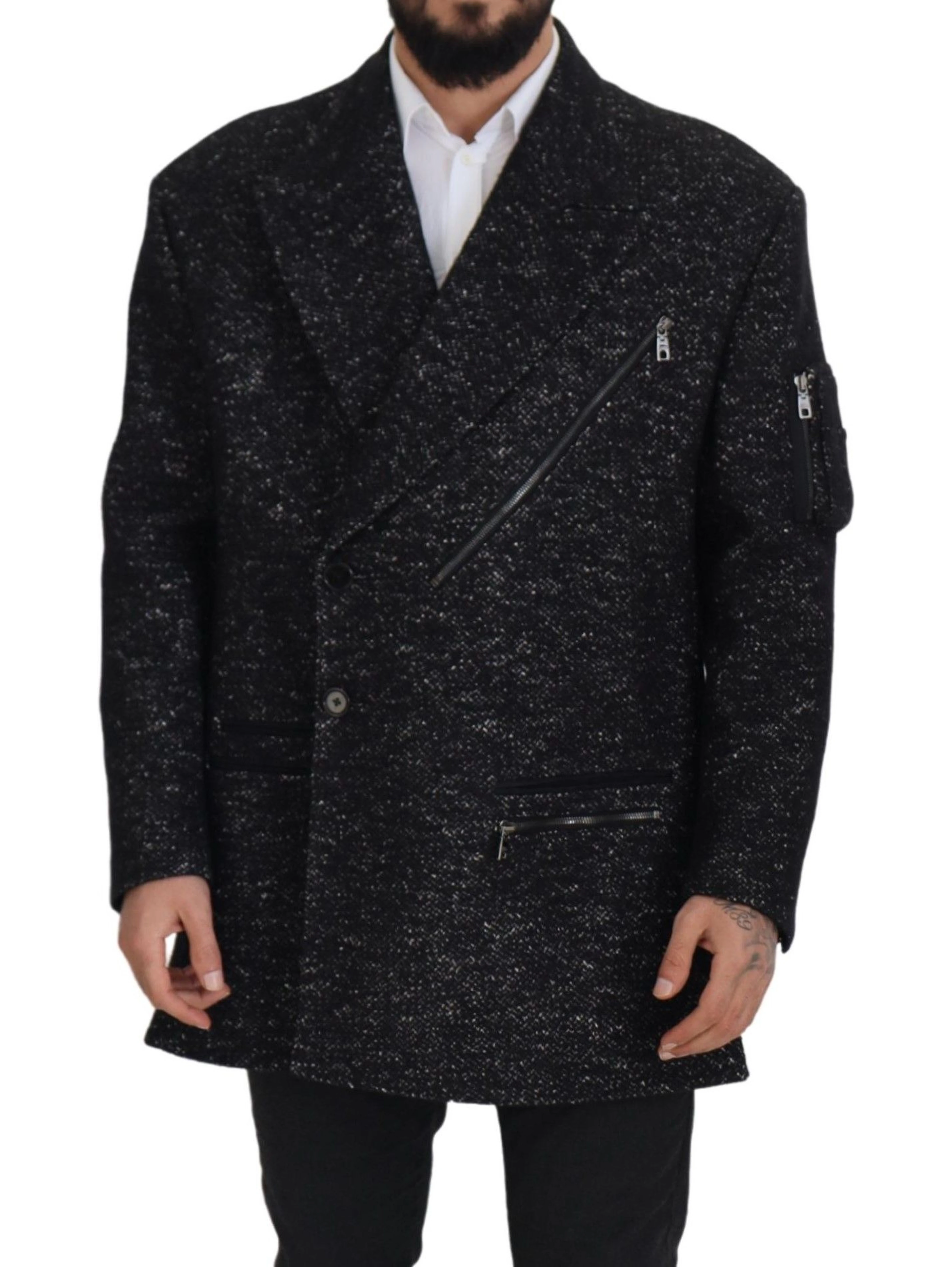 Black Wool Double Breasted Coat Men Jacket