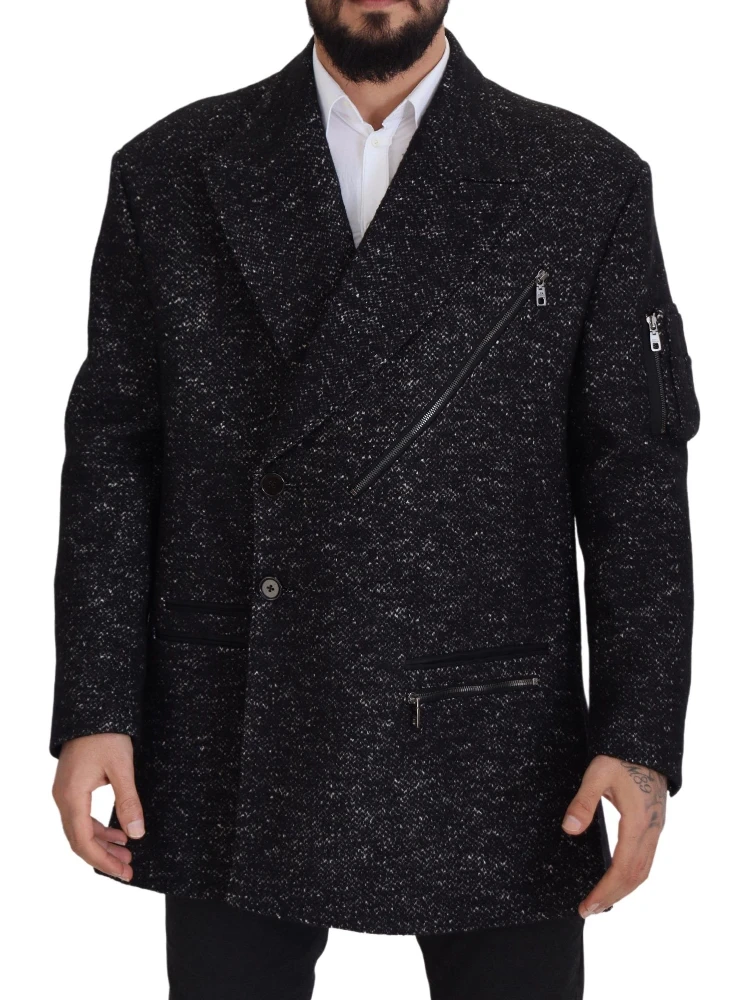 Black Wool Double Breasted Coat Men Jacket alternative