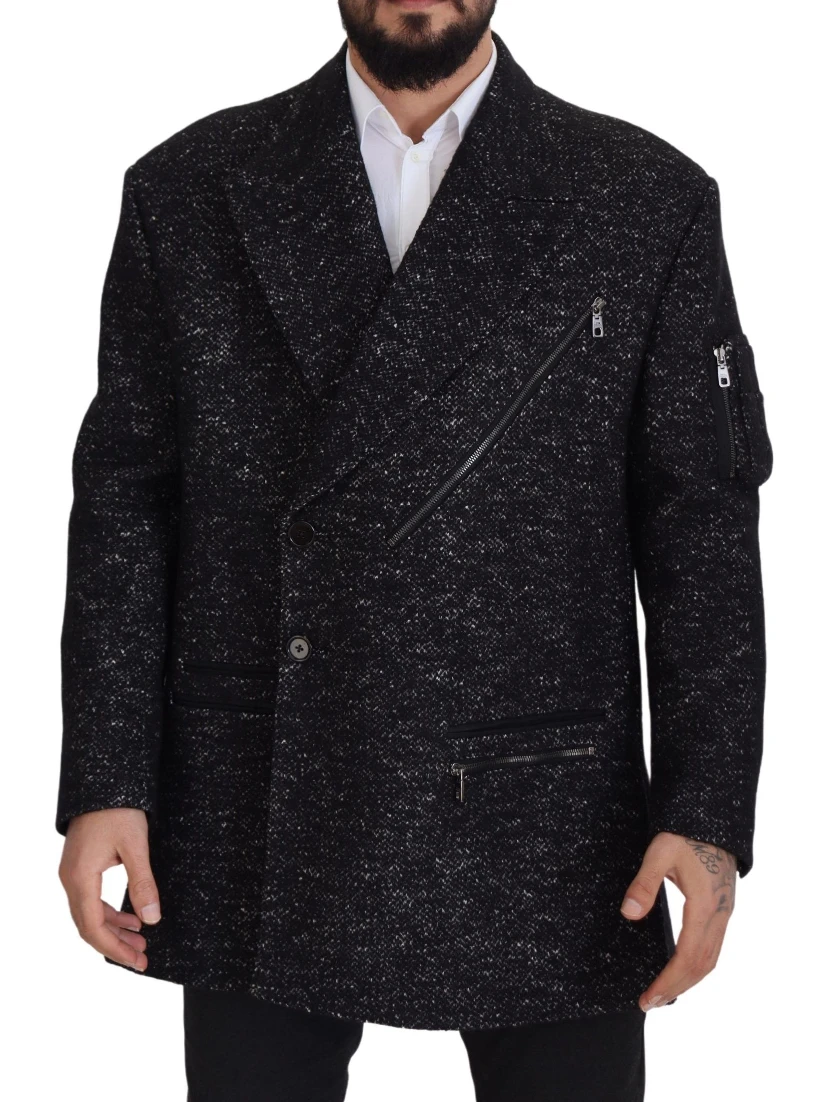 Black Wool Double Breasted Coat Men Jacket