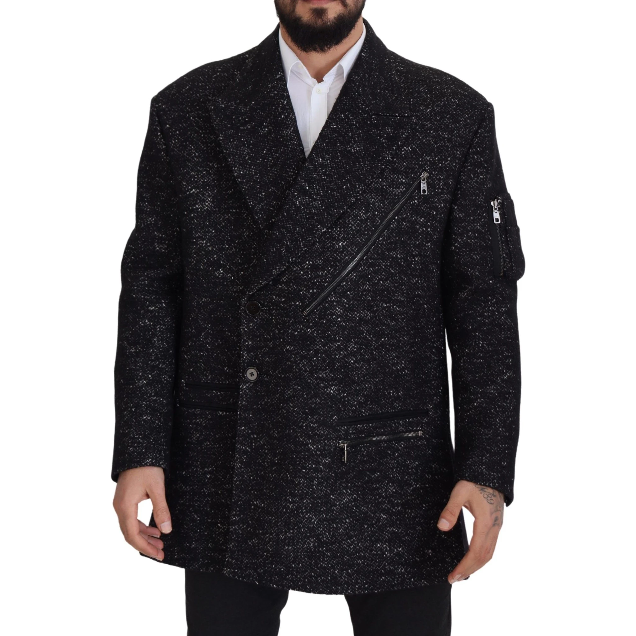 Black Wool Double Breasted Coat Men Jacket
