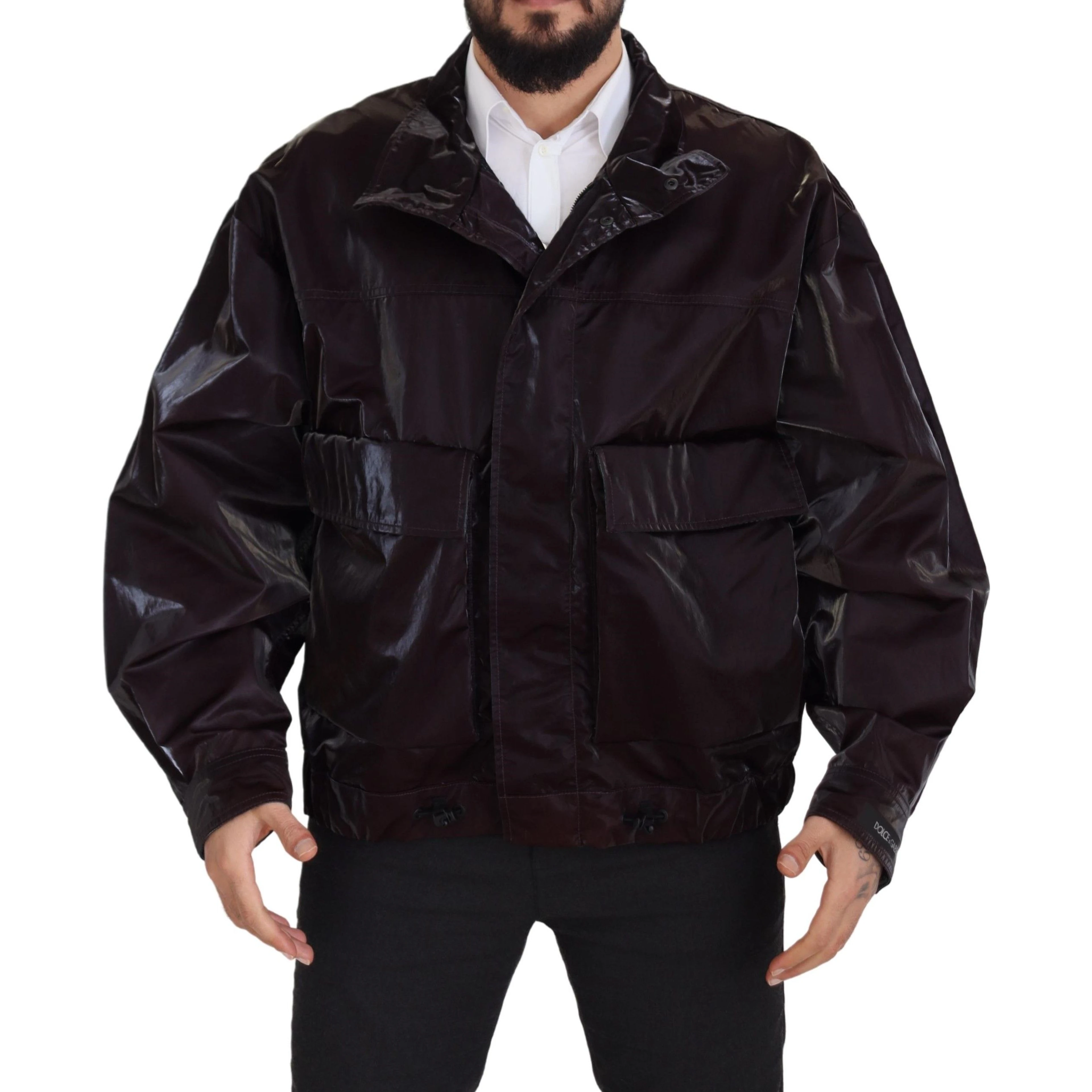 Bordeaux Nylon Collared Men Coat Jacket