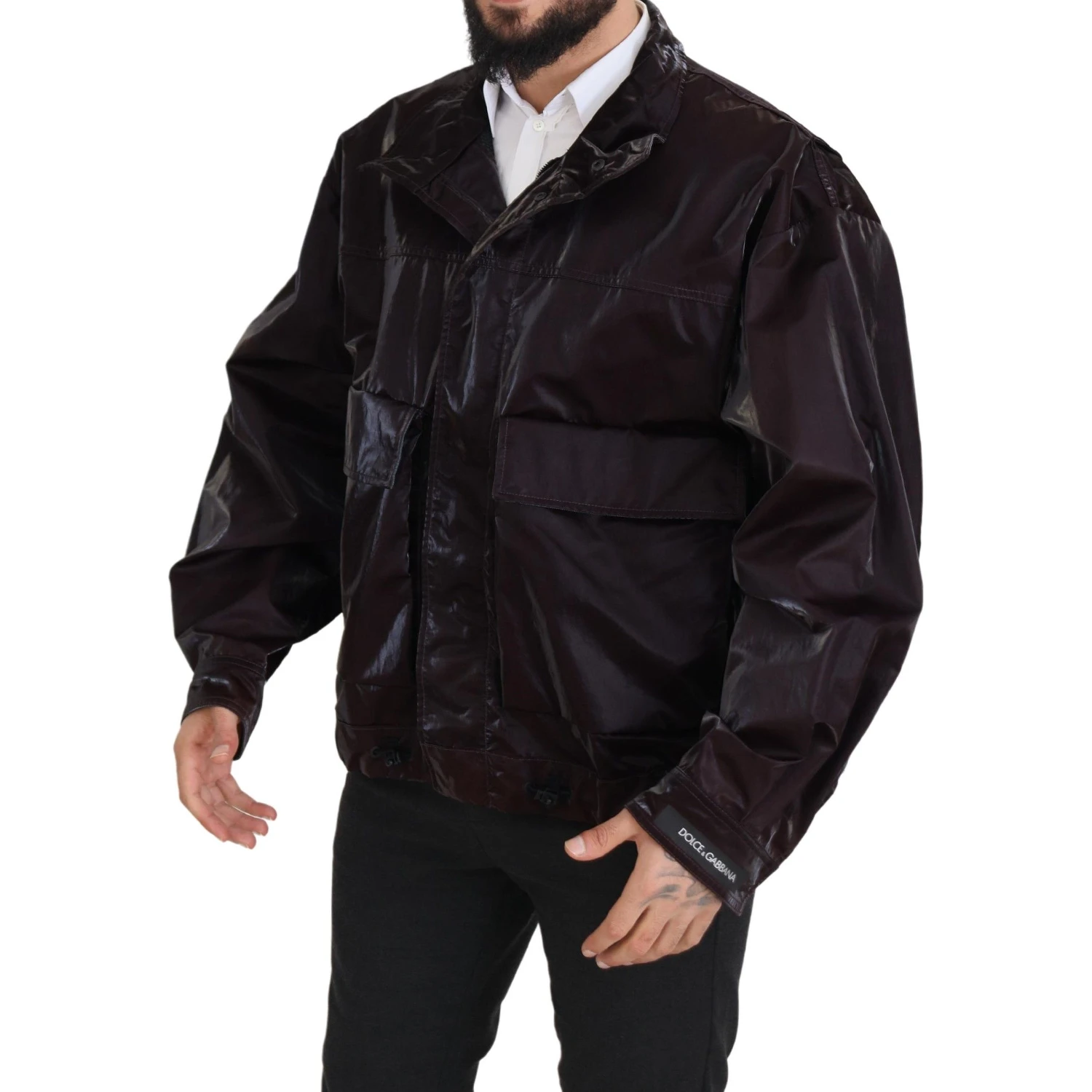 Bordeaux Nylon Collared Men Coat Jacket
