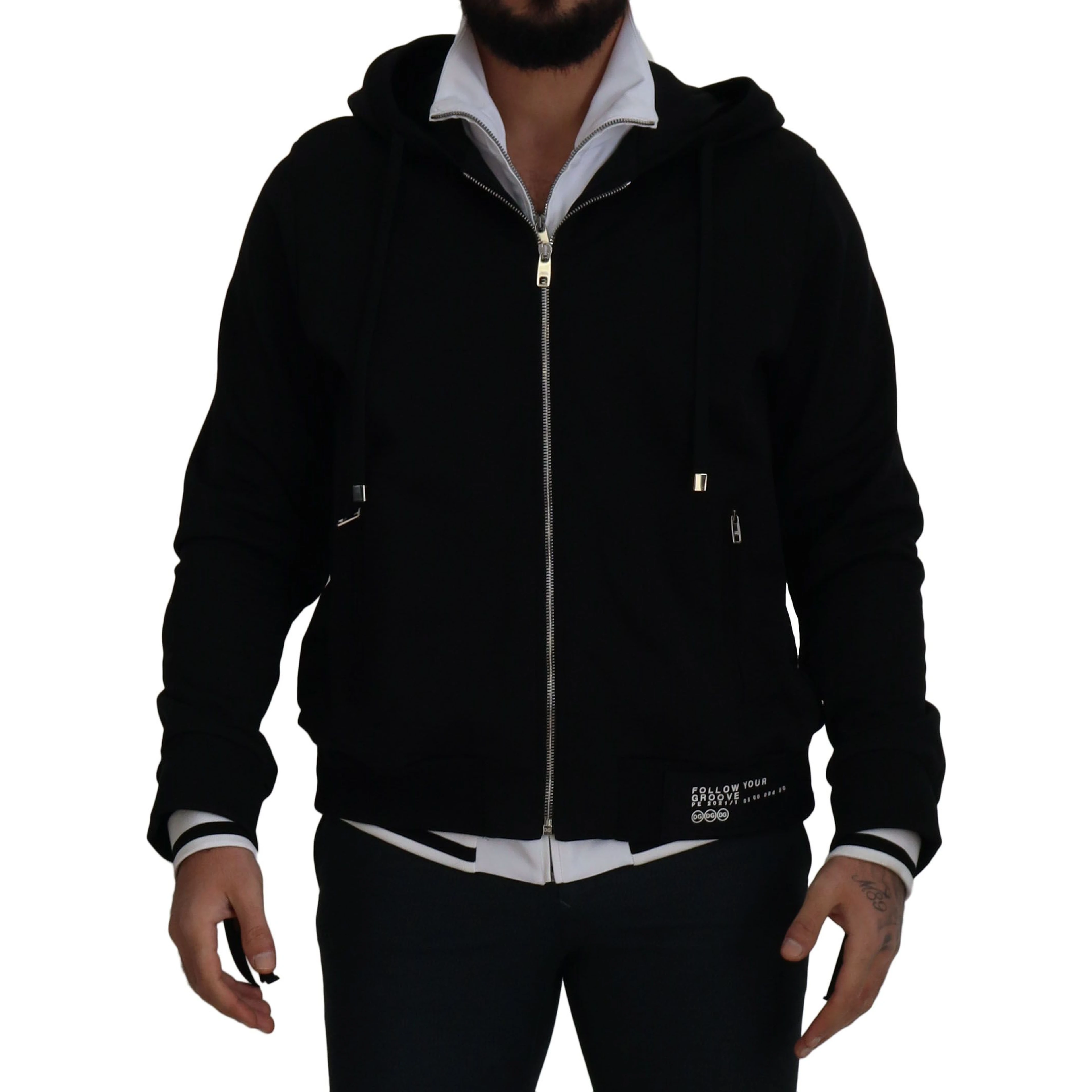 Black Polyester Hooded Full Zip Jacket