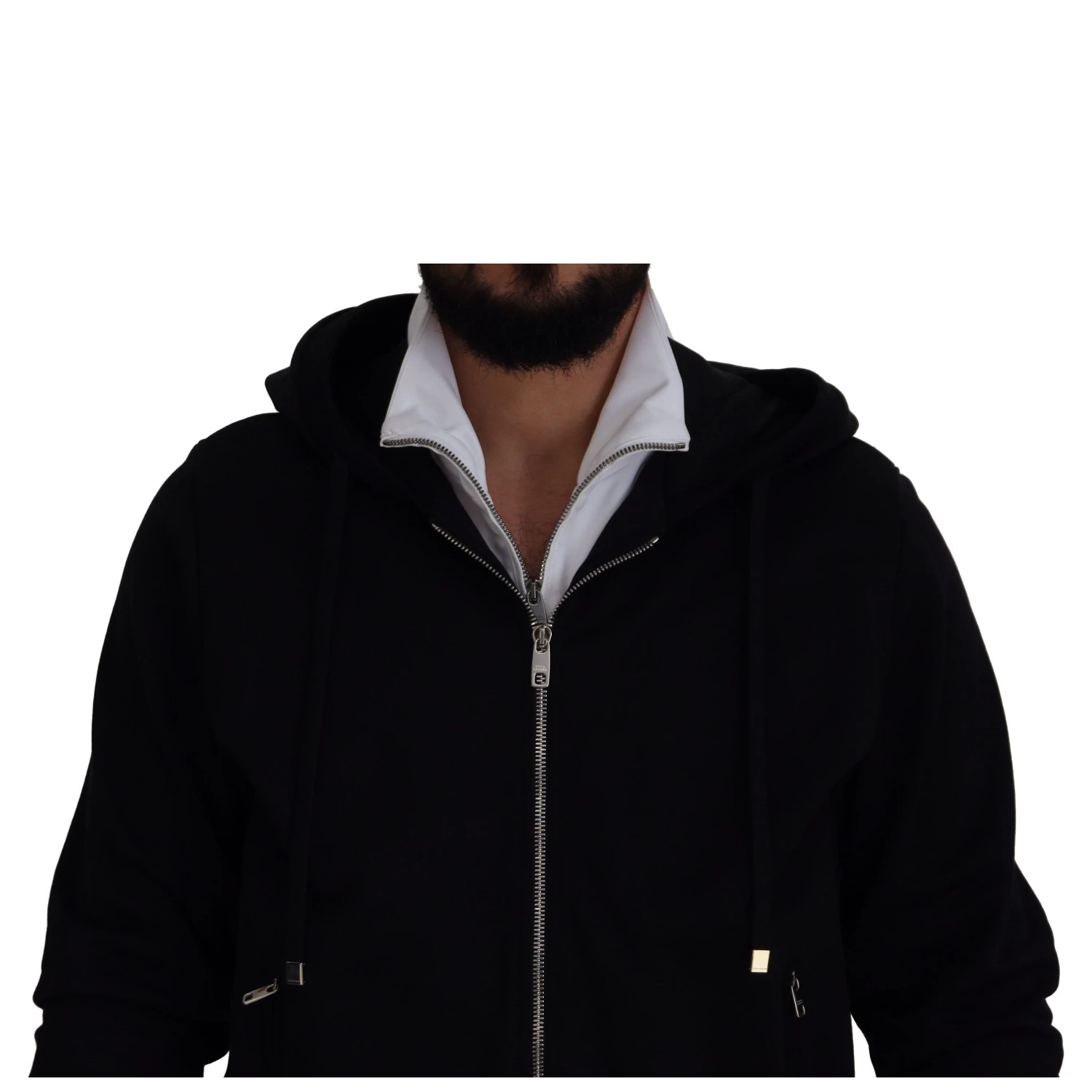 Black Polyester Hooded Full Zip Jacket