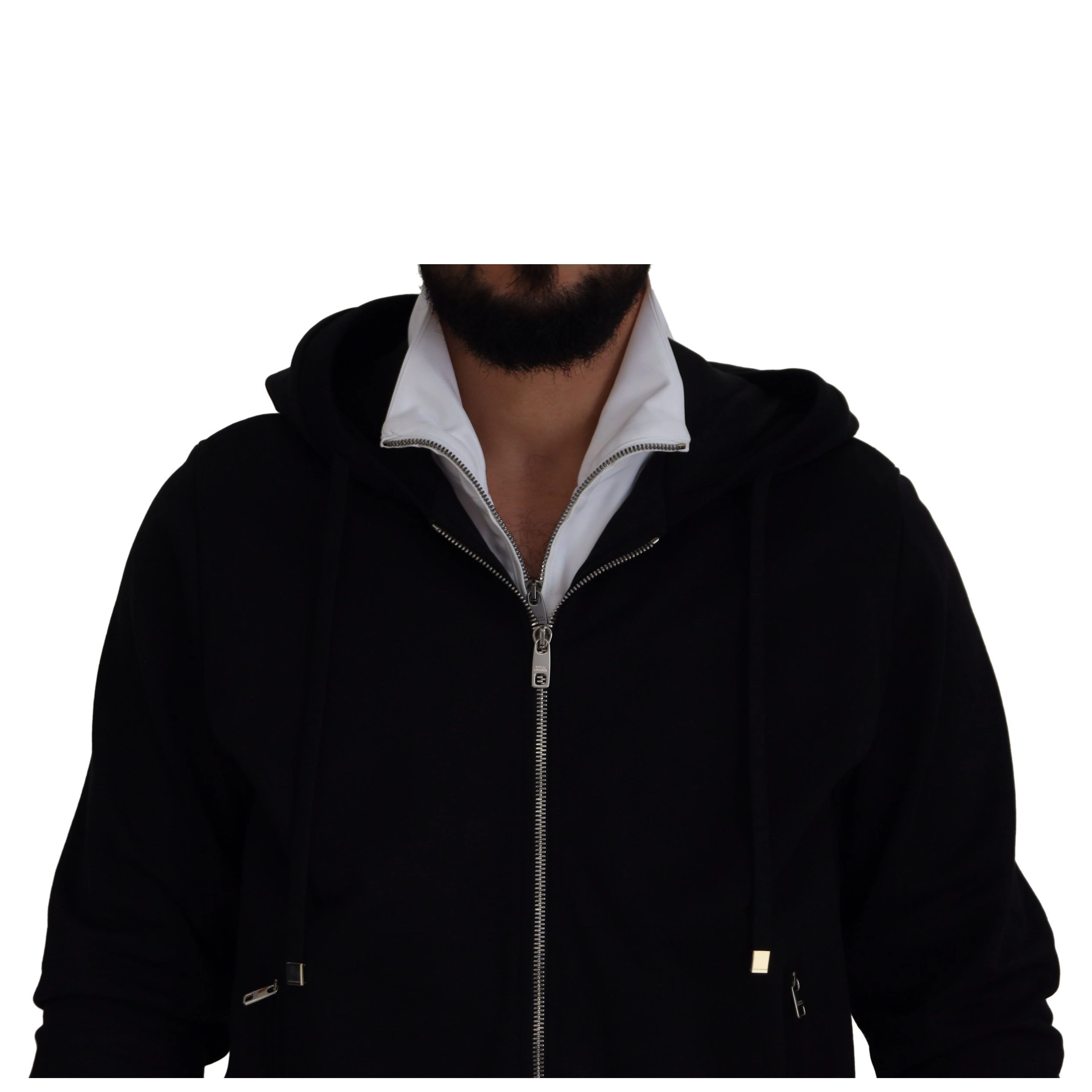 Black Polyester Hooded Full Zip Jacket