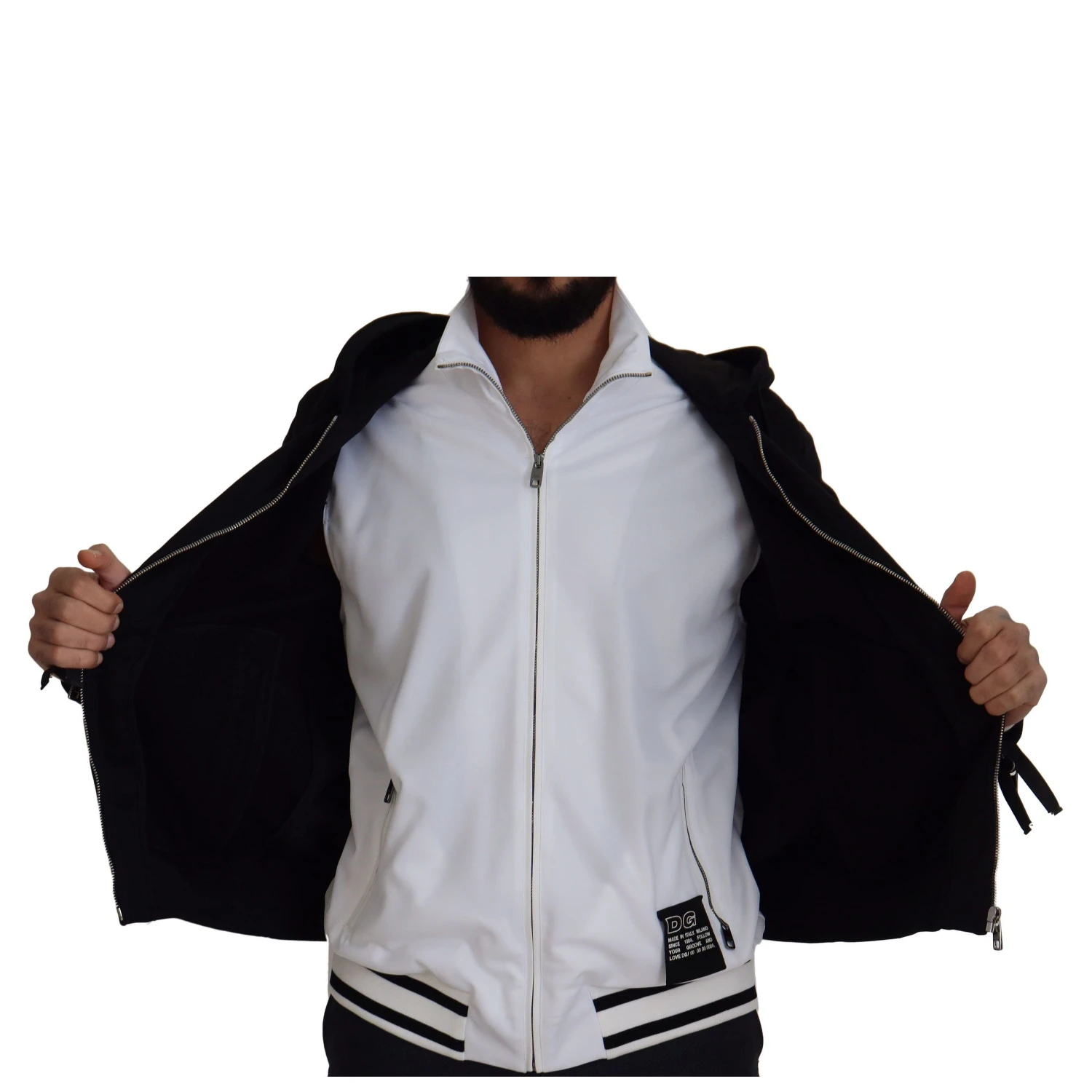 Black Polyester Hooded Full Zip Jacket