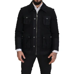 Black Wool Collared Full Zip Jacket