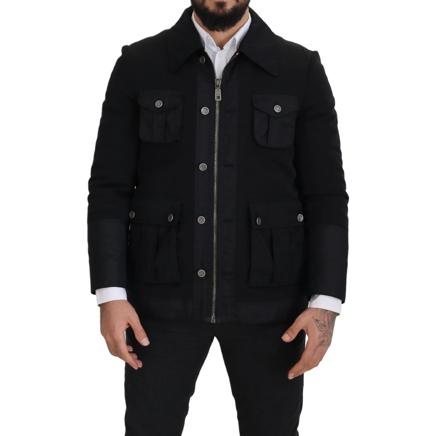 Black Wool Collared Full Zip Jacket