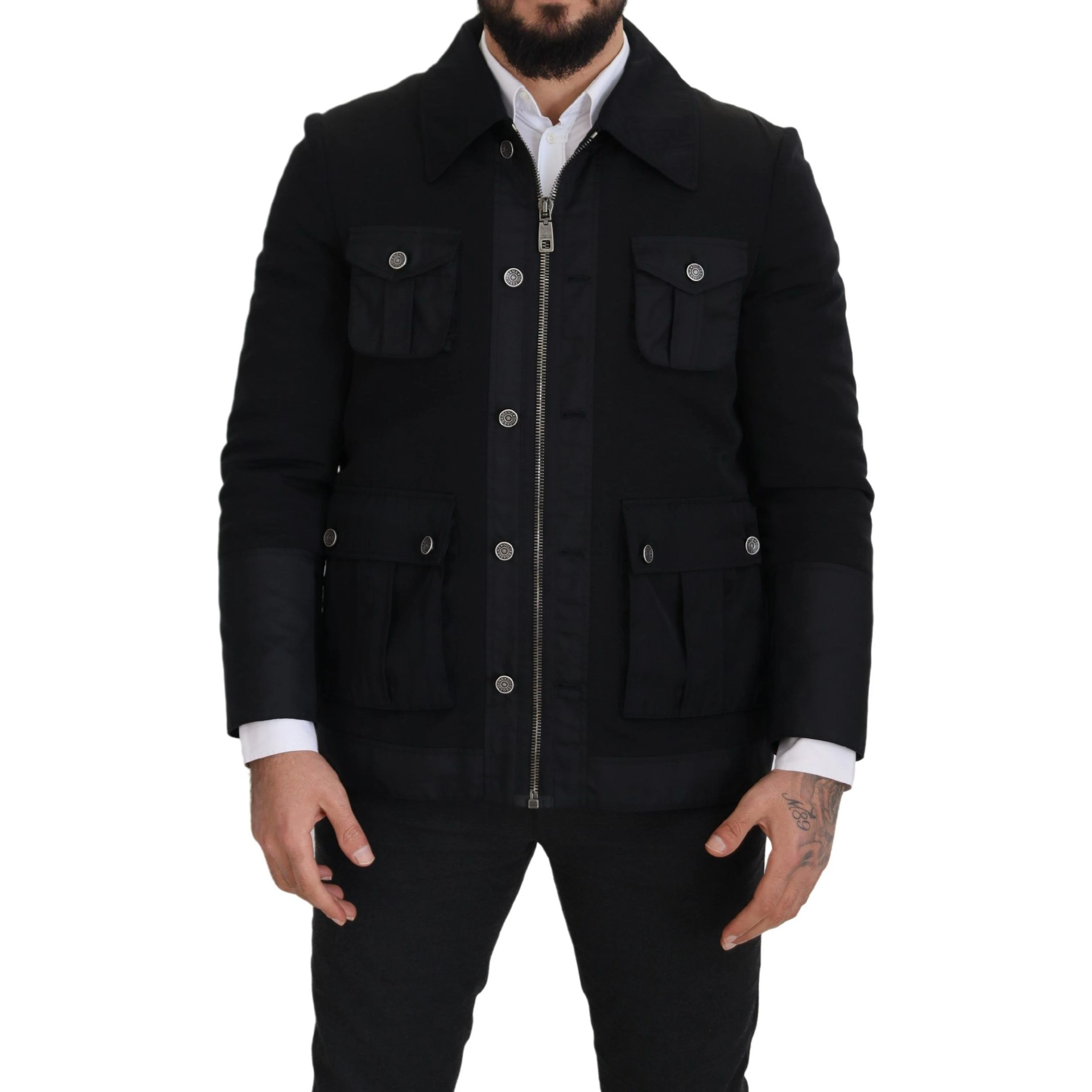 Black Wool Collared Full Zip Jacket