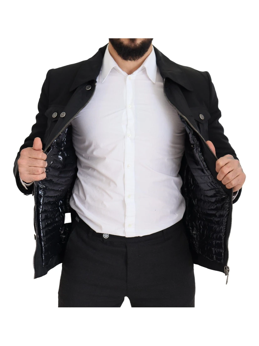 Black Wool Collared Full Zip Jacket