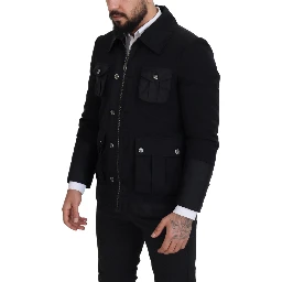 Black Wool Collared Full Zip Jacket