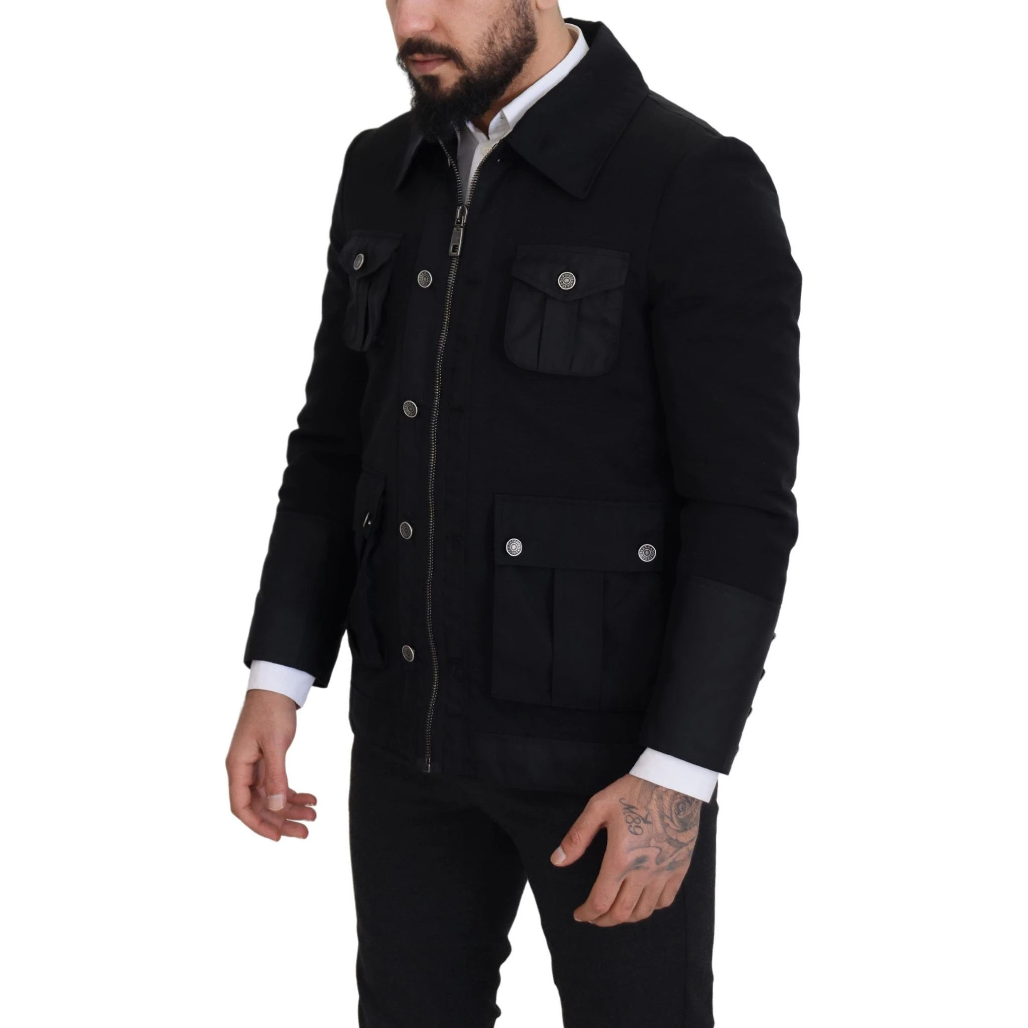 Black Wool Collared Full Zip Jacket