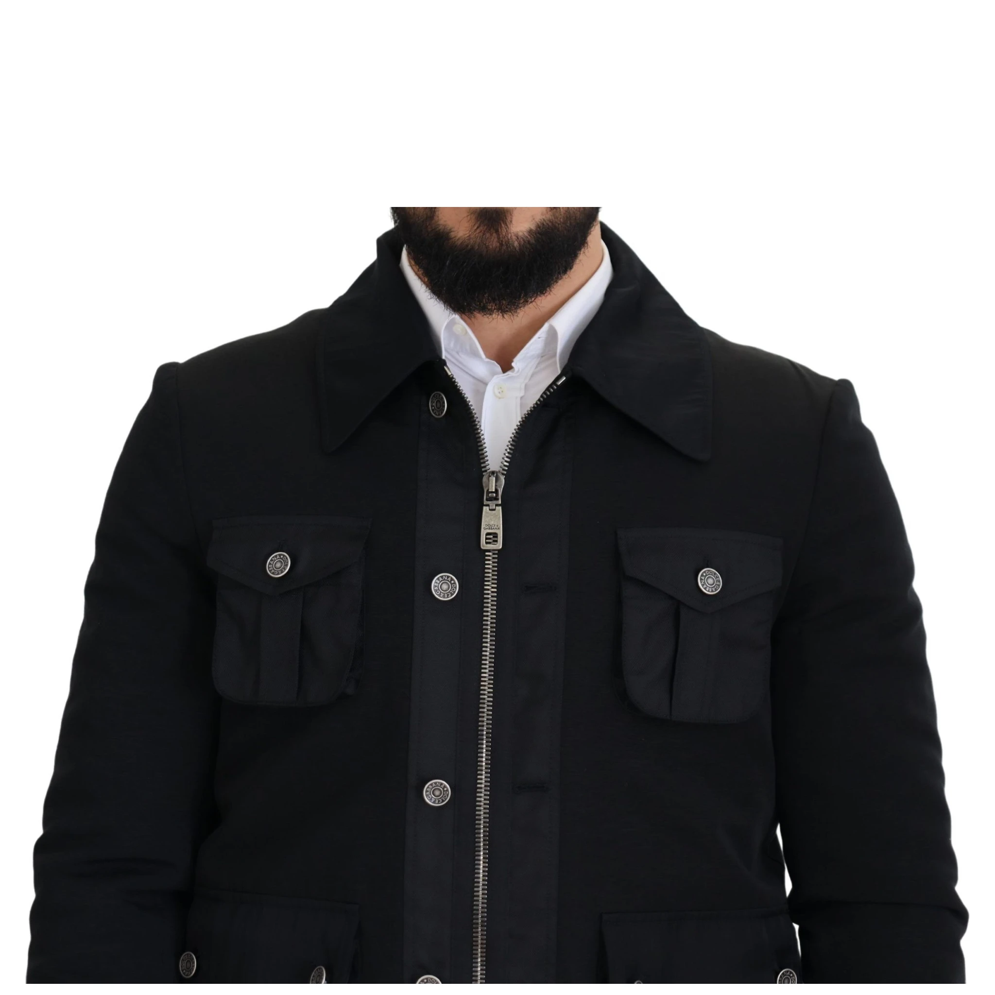 Black Wool Collared Full Zip Jacket
