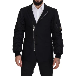 Black Wool Full Zip Long Sleeves Jacket