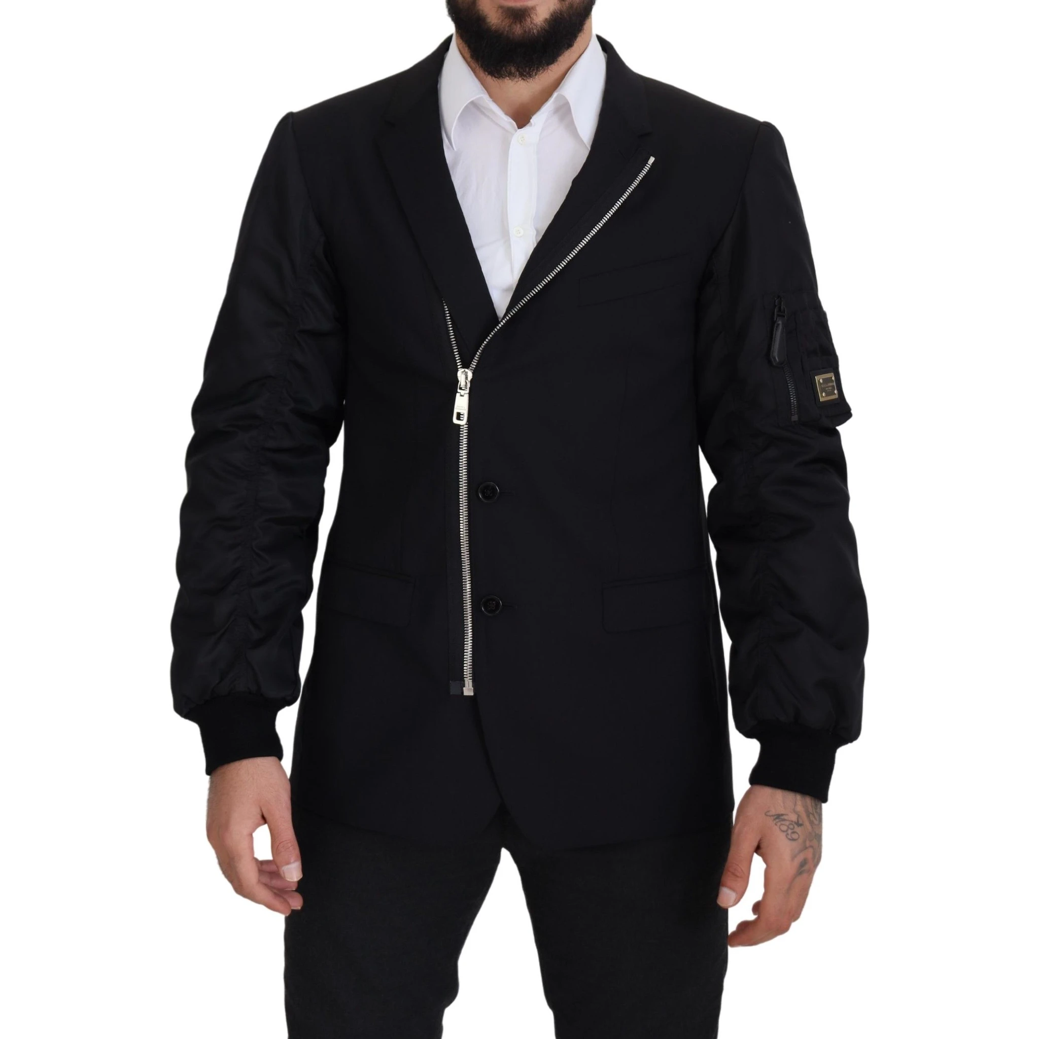 Black Wool Full Zip Long Sleeves Jacket