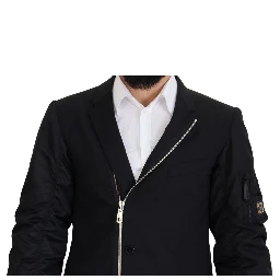Black Wool Full Zip Long Sleeves Jacket