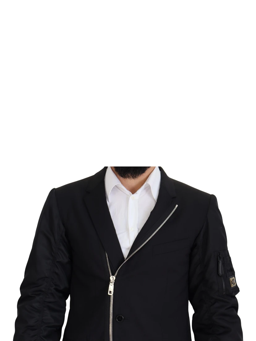 Black Wool Full Zip Long Sleeves Jacket