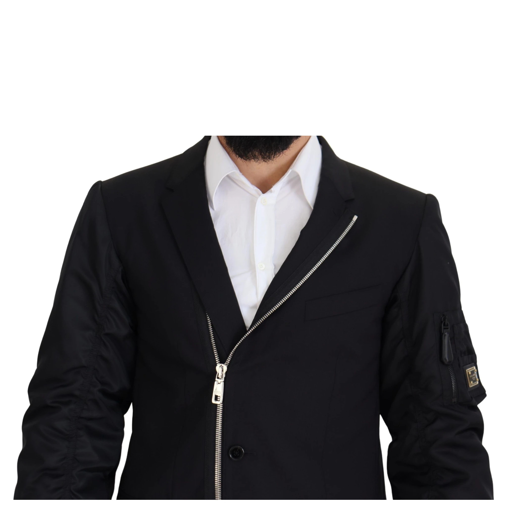 Black Wool Full Zip Long Sleeves Jacket