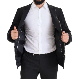 Black Wool Full Zip Long Sleeves Jacket