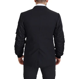 Black Wool Full Zip Long Sleeves Jacket