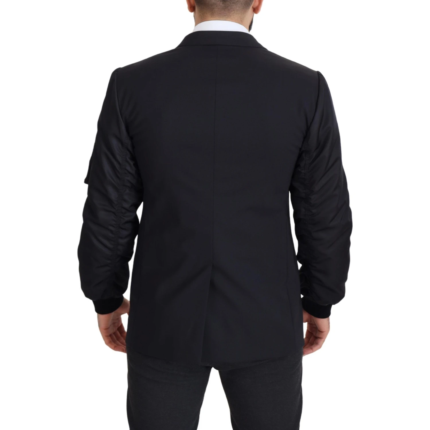 Black Wool Full Zip Long Sleeves Jacket