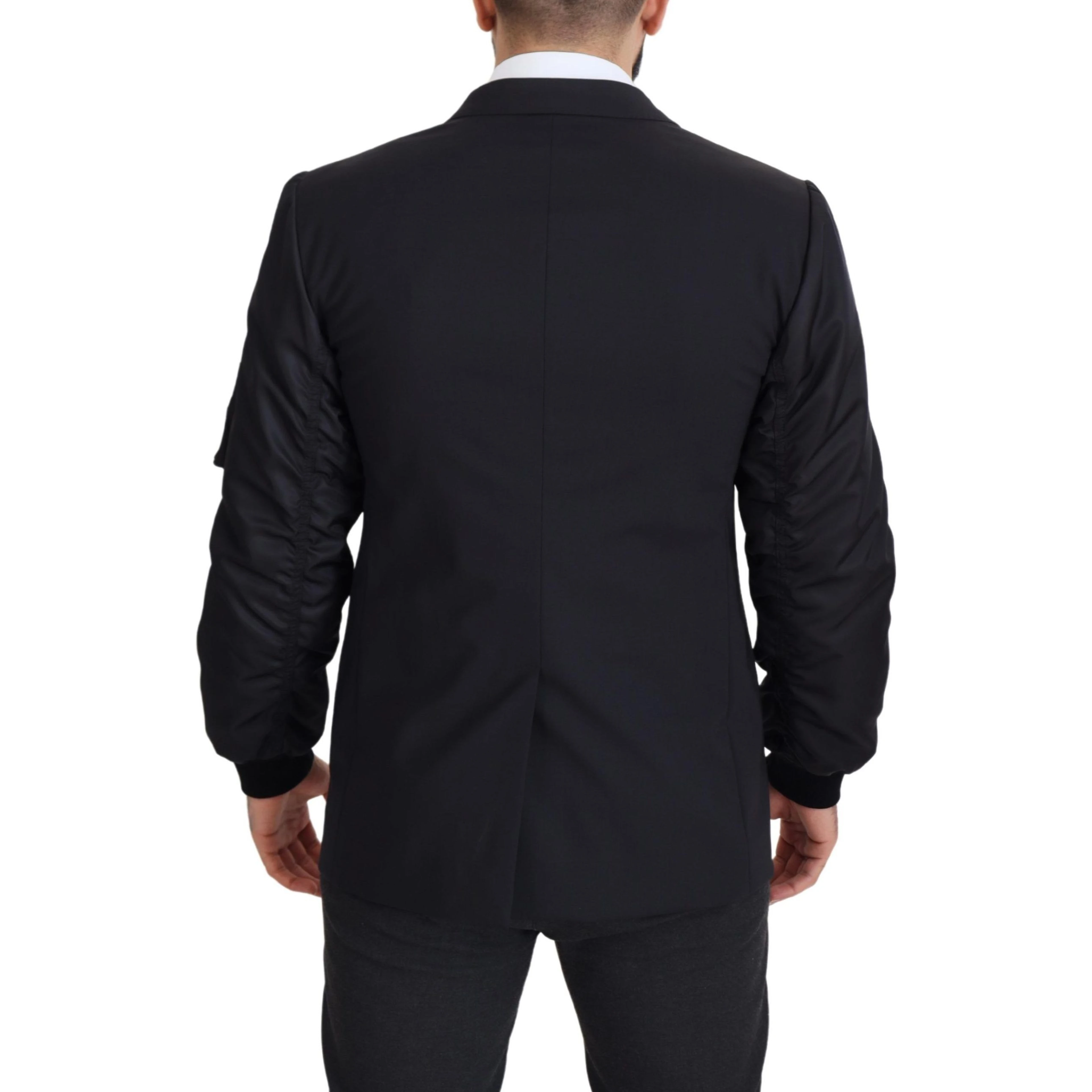 Black Wool Full Zip Long Sleeves Jacket