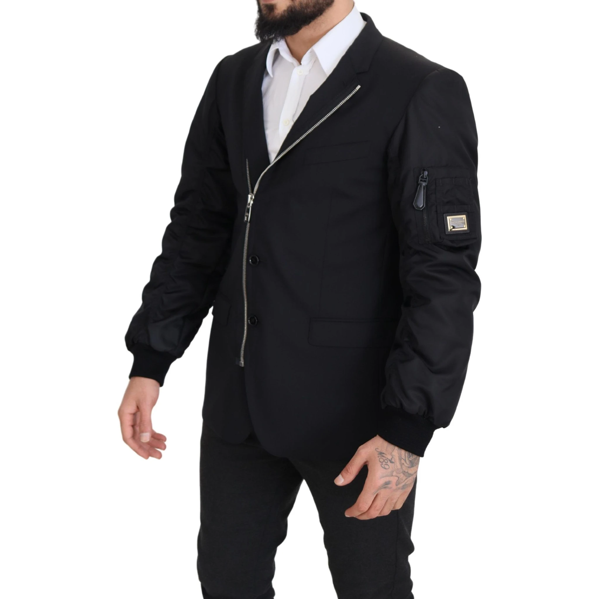 Black Wool Full Zip Long Sleeves Jacket