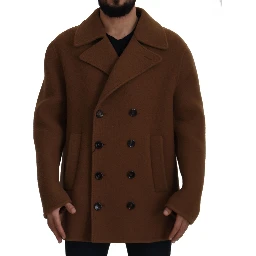 Brown Nylon Double Breasted Coat Jacket