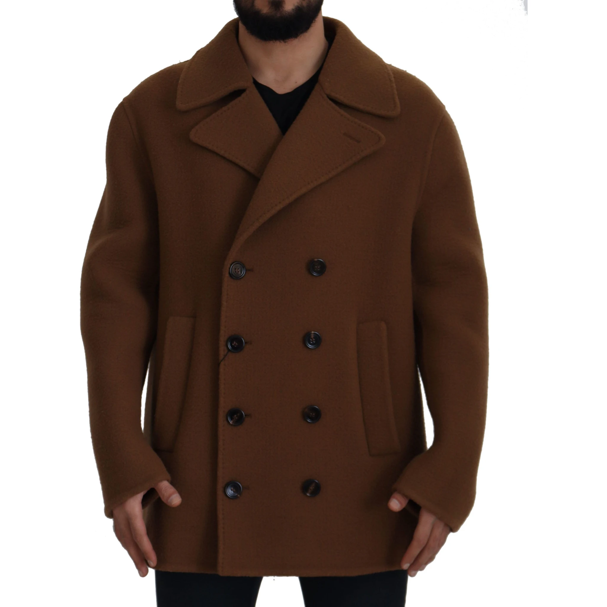 Brown Nylon Double Breasted Coat Jacket