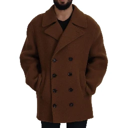 Brown Nylon Double Breasted Coat Jacket