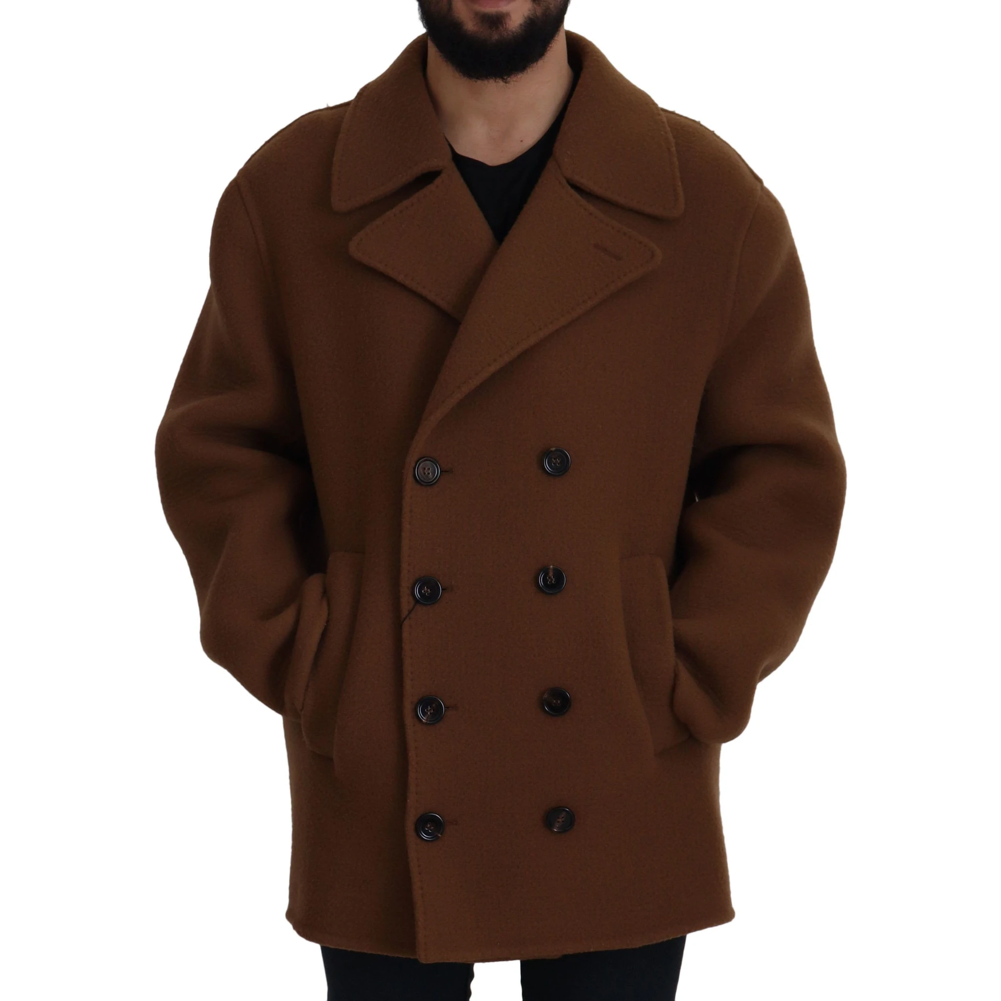 Brown Nylon Double Breasted Coat Jacket