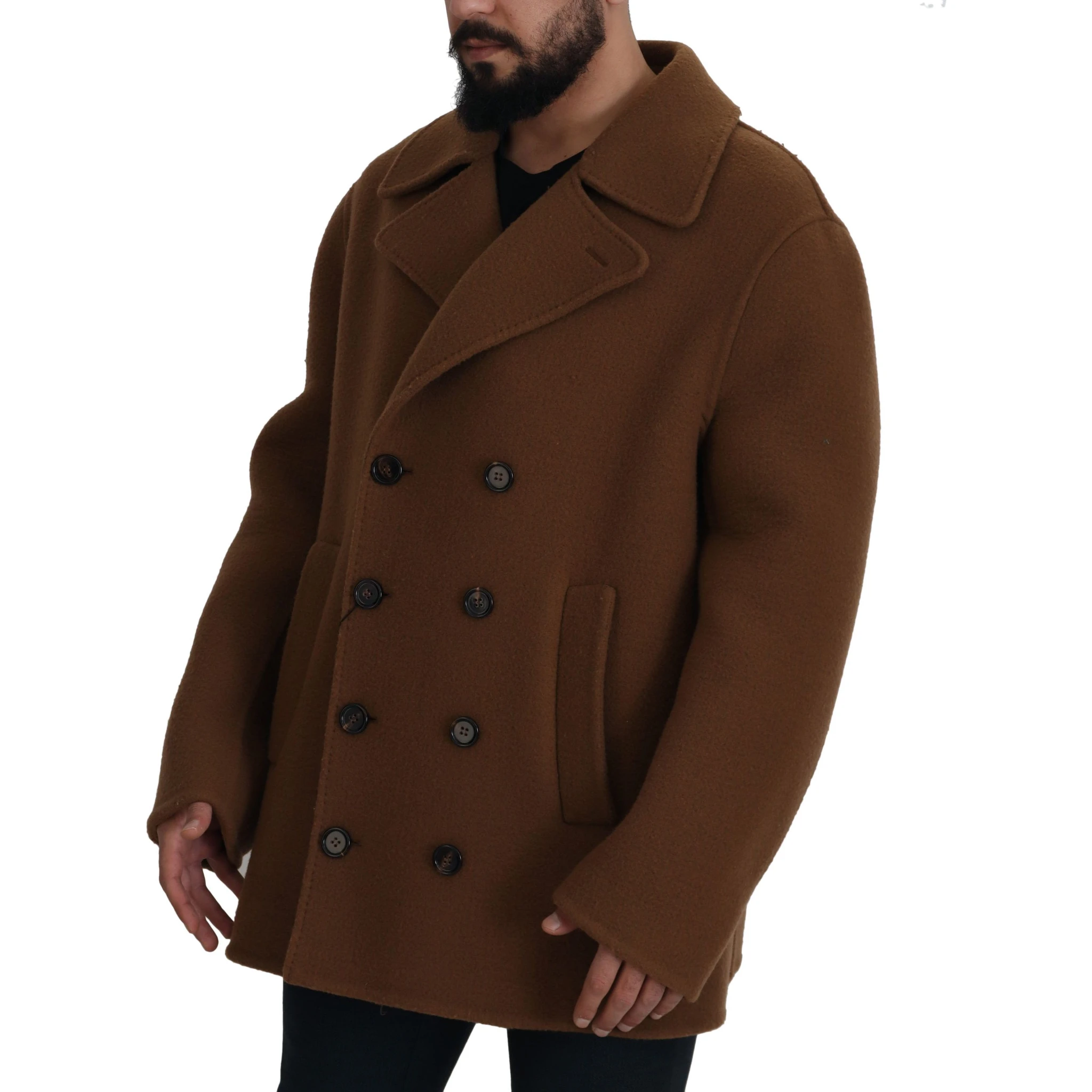 Brown Nylon Double Breasted Coat Jacket