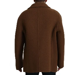 Brown Nylon Double Breasted Coat Jacket