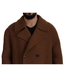 Brown Nylon Double Breasted Coat Jacket